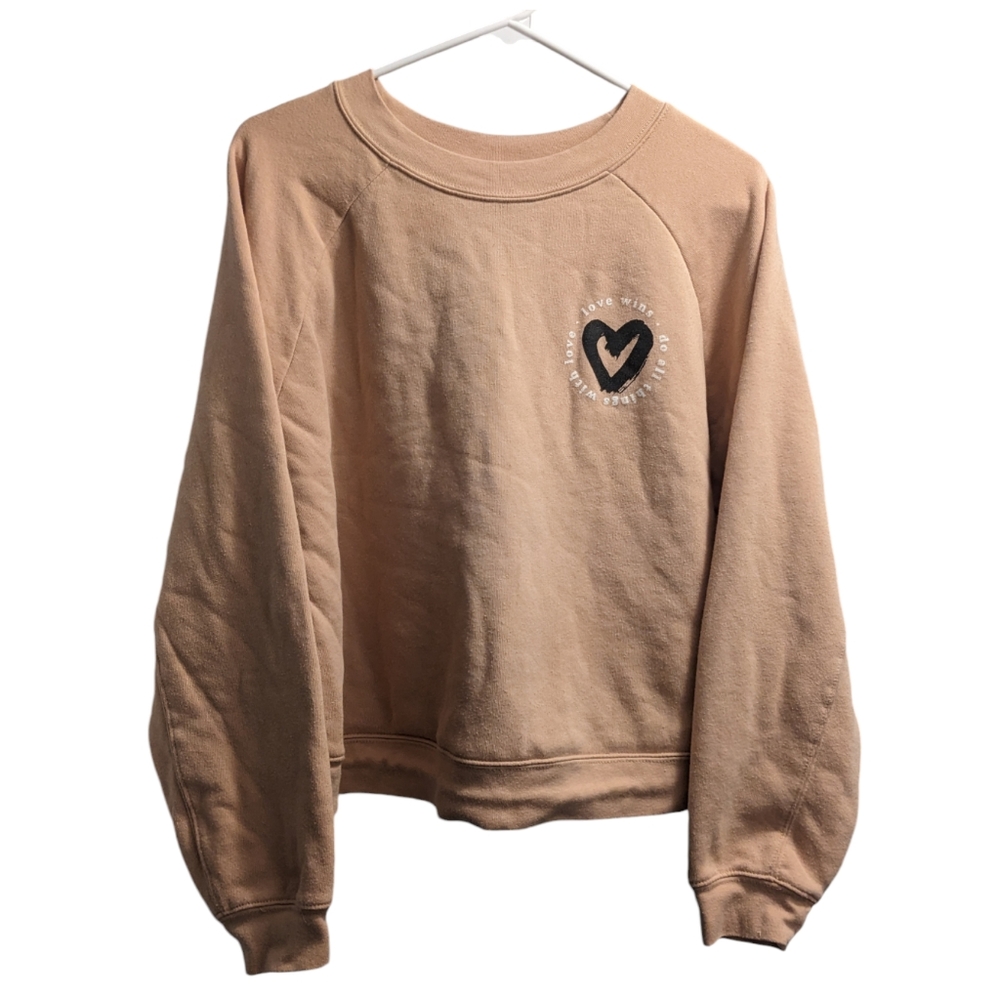 💥 Jib & Main Love Wins - Do All Things With Love Tan Hoodie Girls XL